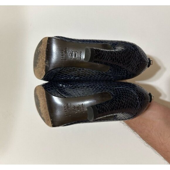 Stuart Weitzman Snake Print Embossed Peeptoe Heels in Dark Gray Size 7.0 - Picture 10 of 12